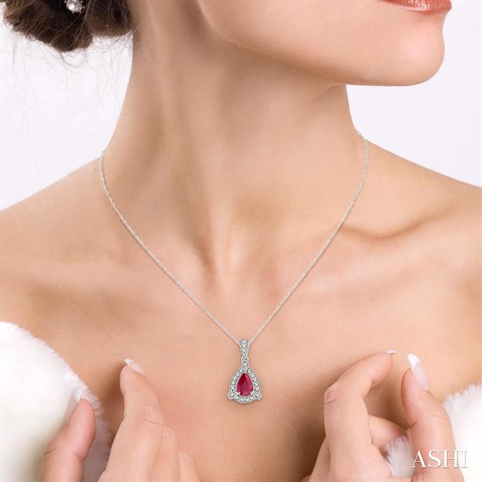 Pear Shape Gemstone & Halo Diamond Pendant-4