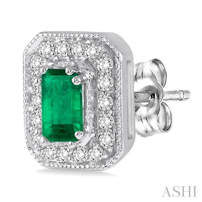 Emerald Shape Gemstone & Halo Diamond Earrings-3