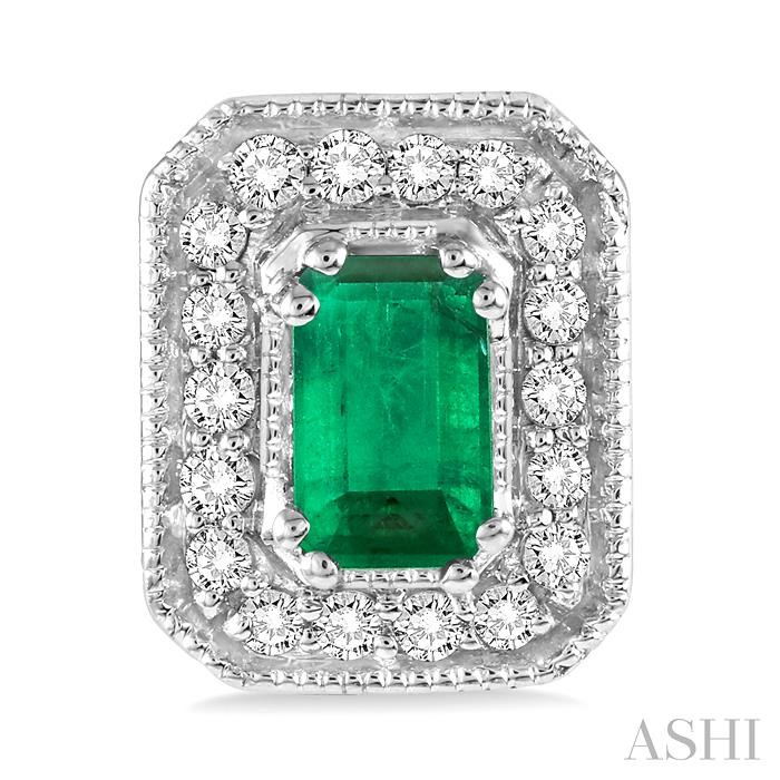 Emerald Shape Gemstone & Halo Diamond Earrings-2