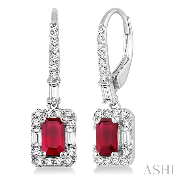Emerald Shape Gemstone & Halo Diamond Earrings