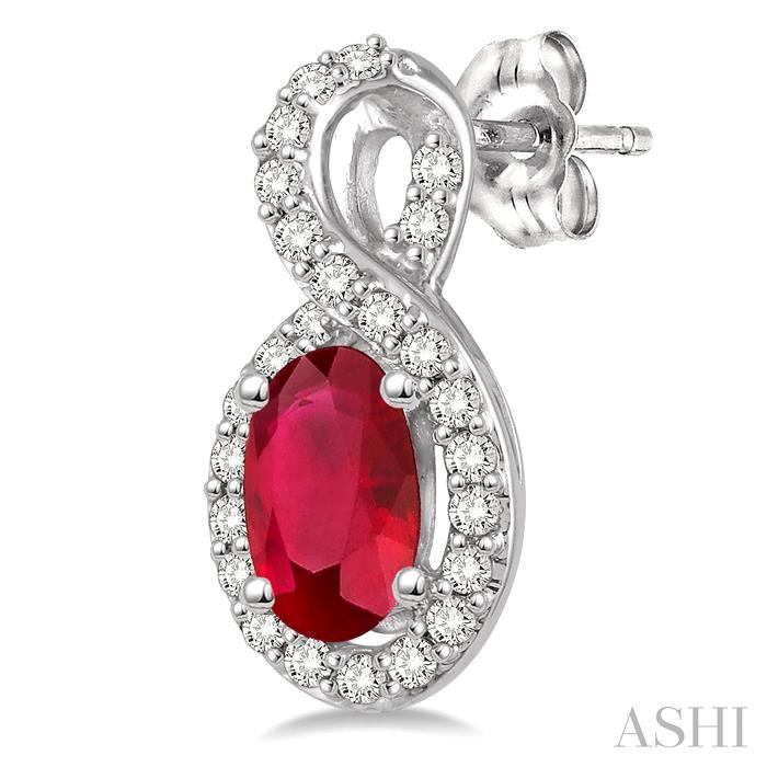Oval Shape Gemstone & Halo Diamond Earrings-3