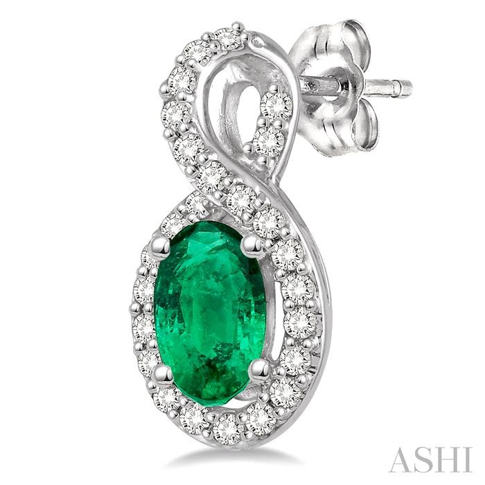 Oval Shape Gemstone & Halo Diamond Earrings-3