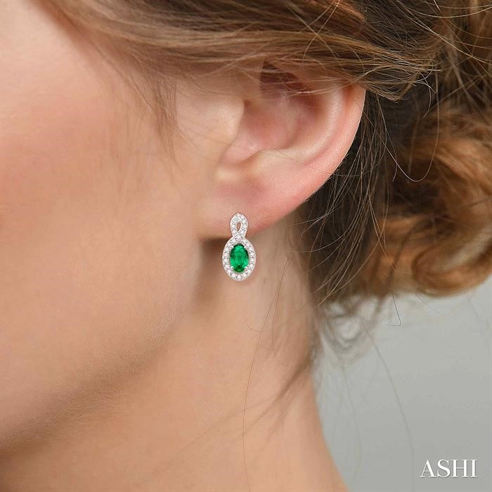 Oval Shape Gemstone & Halo Diamond Earrings-4