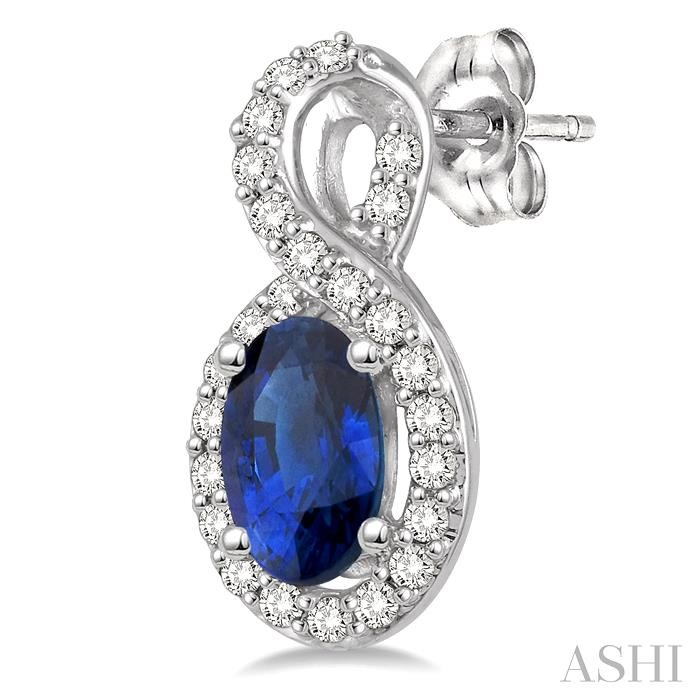 Oval Shape Gemstone & Halo Diamond Earrings-3