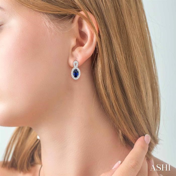 Oval Shape Gemstone & Halo Diamond Earrings-4