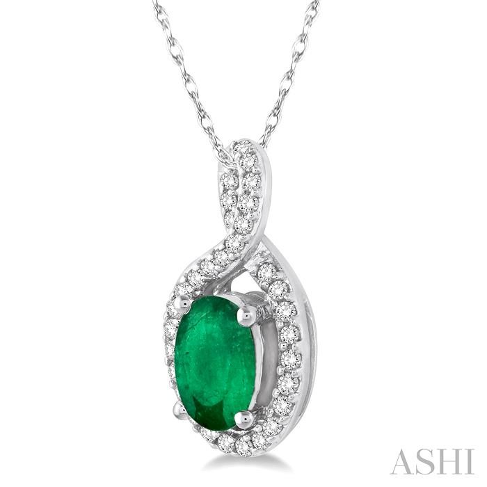 Oval Shape Gemstone & Halo Diamond Pendant-2