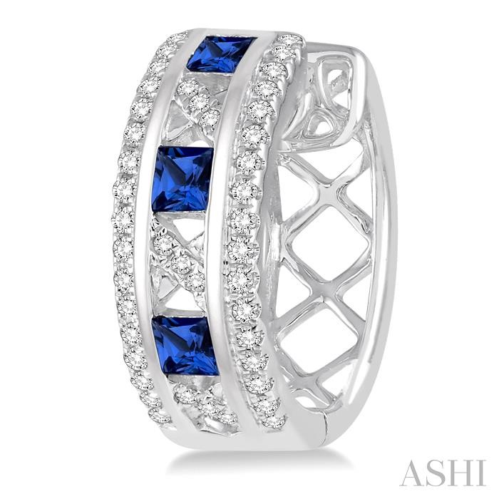Princess Shape Gemstone & Diamond Hoop Earrings-3