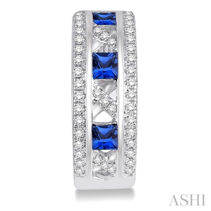 Princess Shape Gemstone & Diamond Hoop Earrings-2