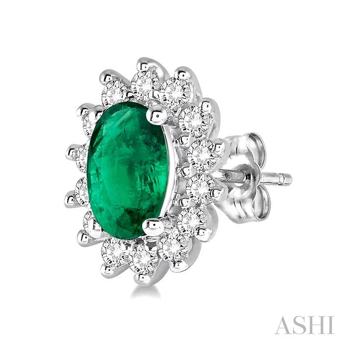 Oval Shape Gemstone & Halo Diamond Earrings-3