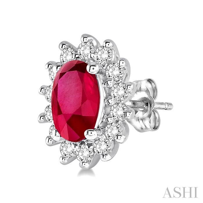 Oval Shape Gemstone & Halo Diamond Earrings-3