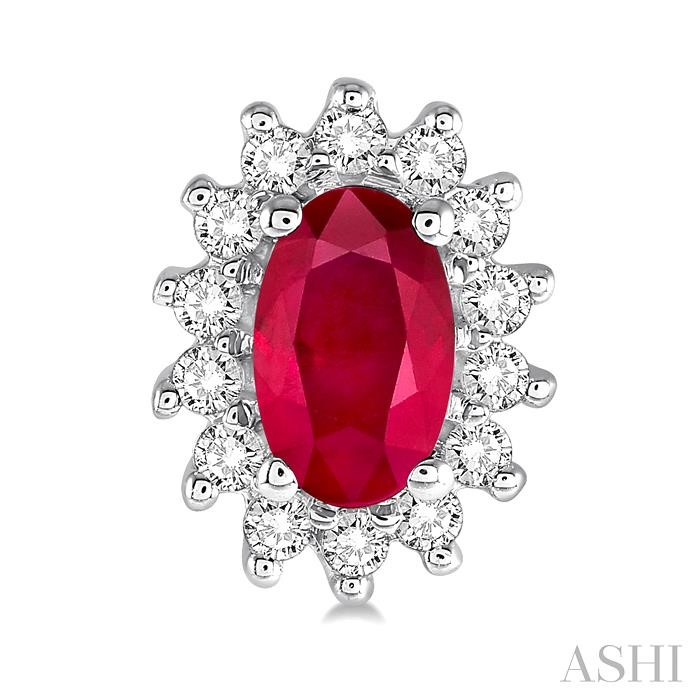 Oval Shape Gemstone & Halo Diamond Earrings-2