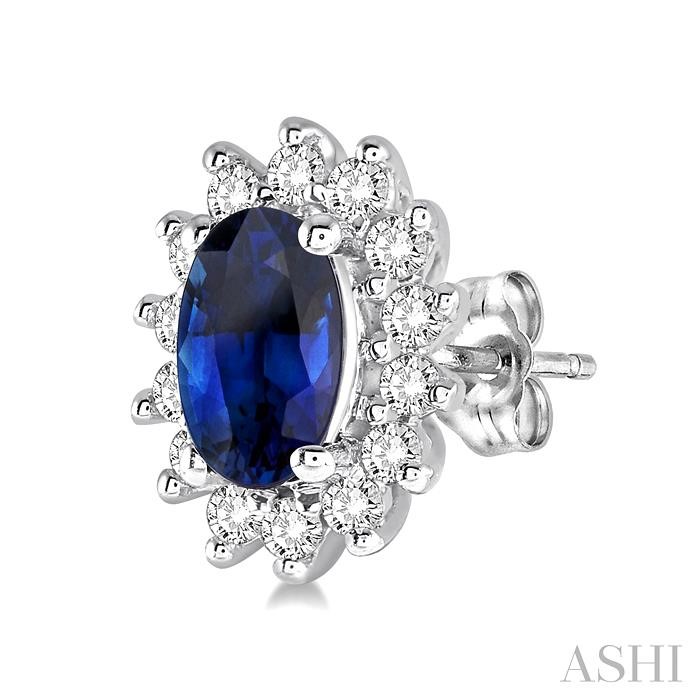 Oval Shape Gemstone & Halo Diamond Earrings-3