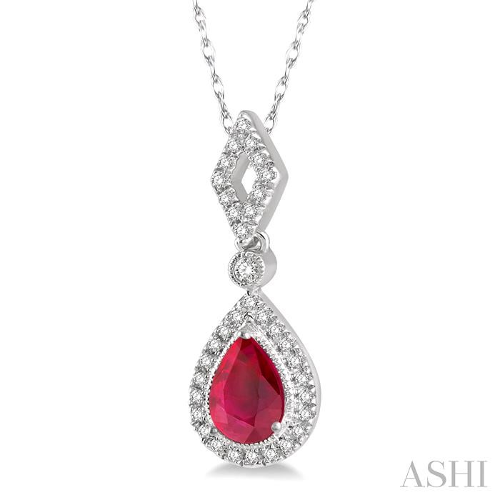 Pear Shape Gemstone & Halo Diamond Pendant-2