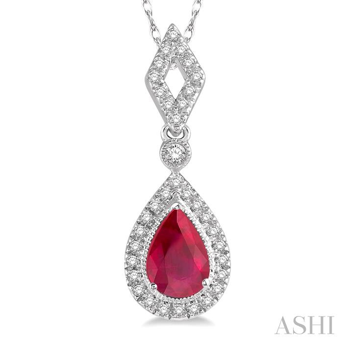 Pear Shape Gemstone & Halo Diamond Pendant-3