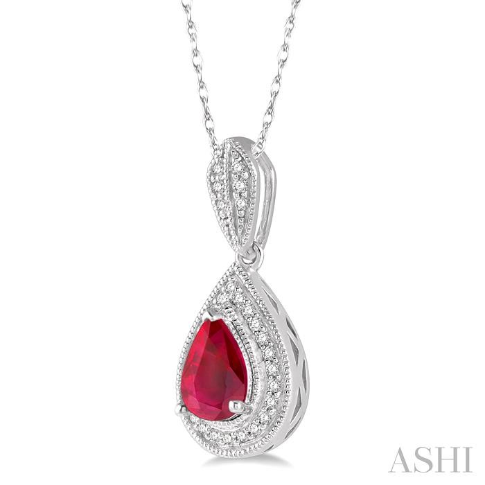 Pear Shape Gemstone & Halo Diamond Pendant-2
