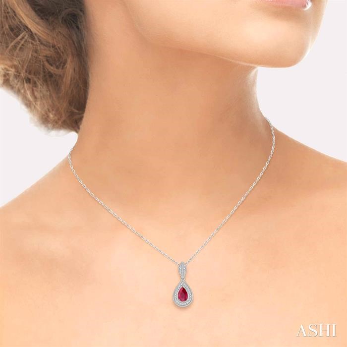 Pear Shape Gemstone & Halo Diamond Pendant-4