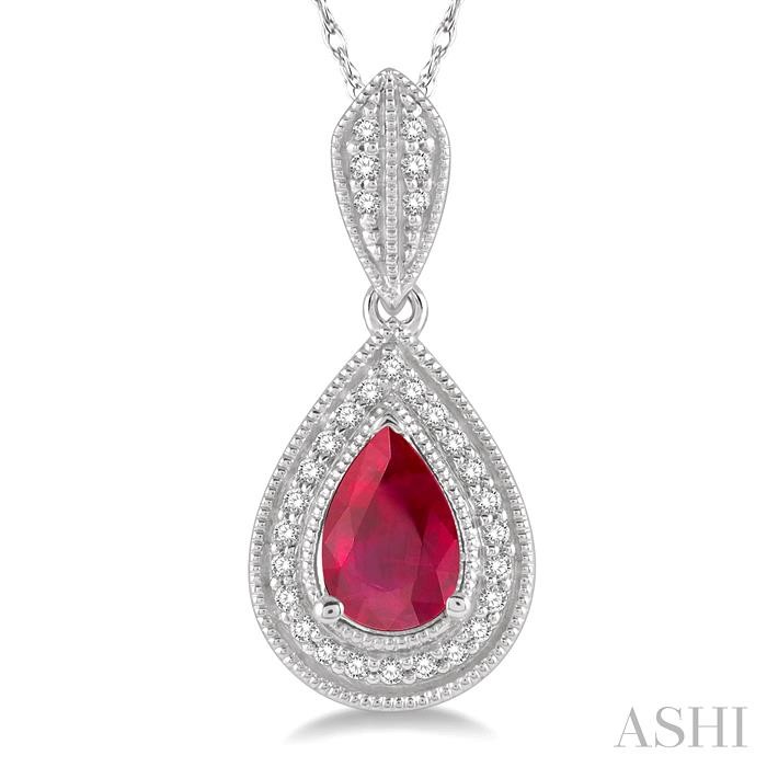 Pear Shape Gemstone & Halo Diamond Pendant-3