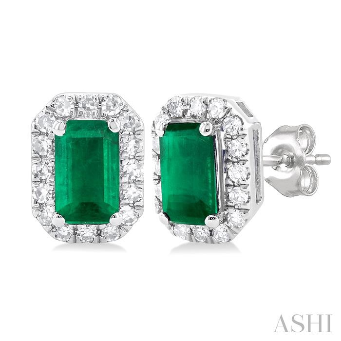 GEMSTONE & HALO DIAMOND STUD EARRINGS
