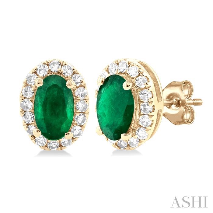 OVAL SHAPE GEMSTONE & HALO DIAMOND STUD EARRINGS