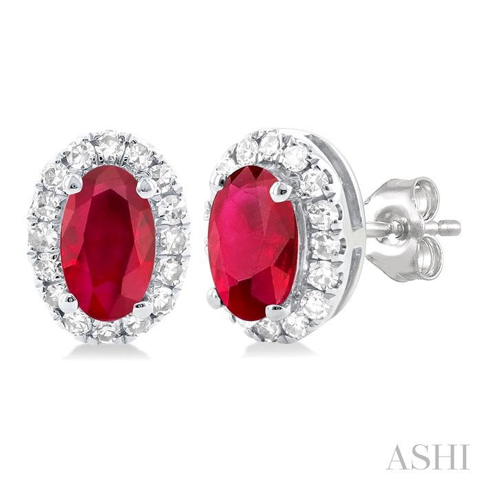 OVAL SHAPE GEMSTONE & HALO DIAMOND STUD EARRINGS