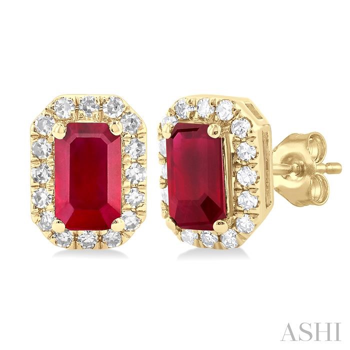 GEMSTONE & HALO DIAMOND STUD EARRINGS