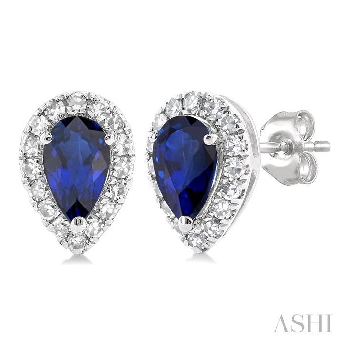 PEAR SHAPE GEMSTONE & HALO DIAMOND STUD EARRINGS