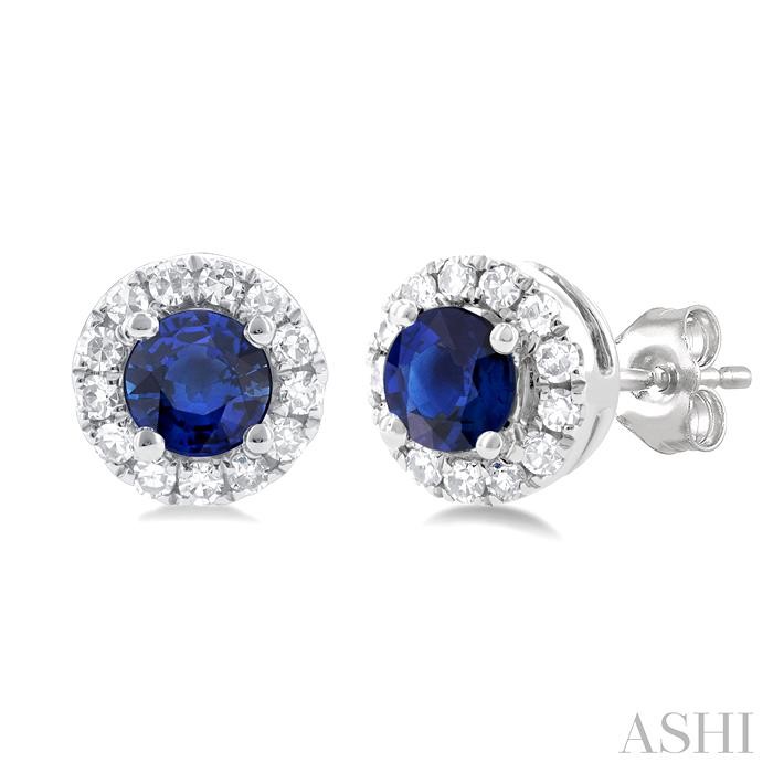GEMSTONE & HALO DIAMOND STUD EARRINGS