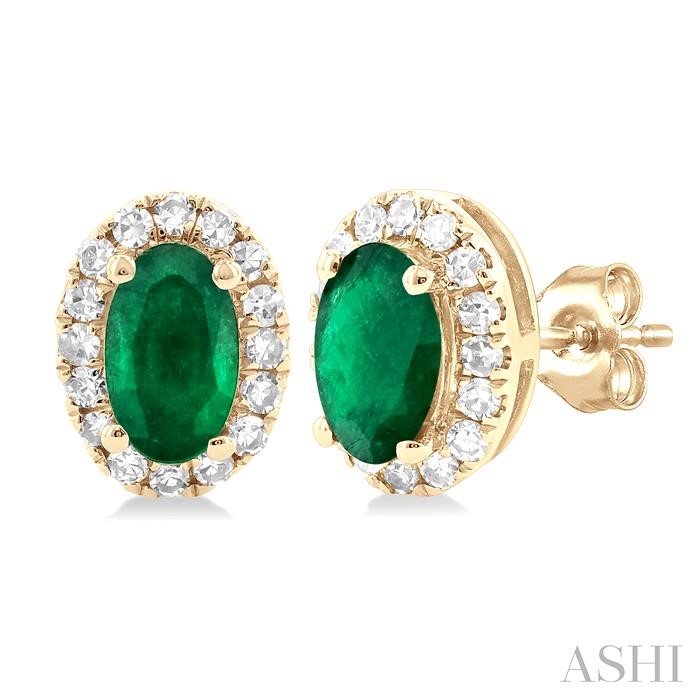 OVAL SHAPE GEMSTONE & HALO DIAMOND STUD EARRINGS