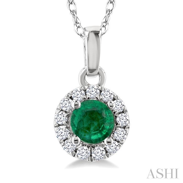 Round Shape Gemstone & Halo Diamond Pendant-2