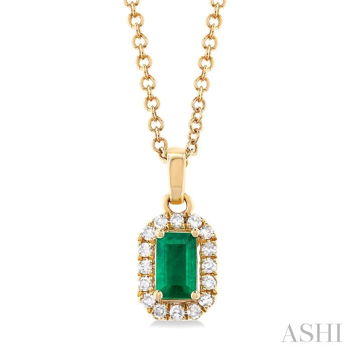 EMERALD SHAPE GEMSTONE & HALO DIAMOND PENDANT