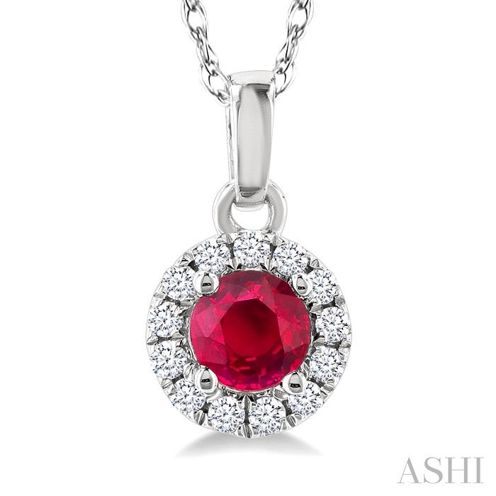 Round Shape Gemstone & Halo Diamond Pendant-2
