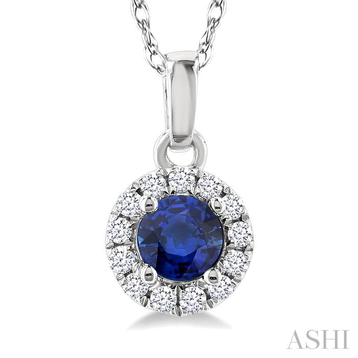 Round Shape Gemstone & Halo Diamond Pendant-2