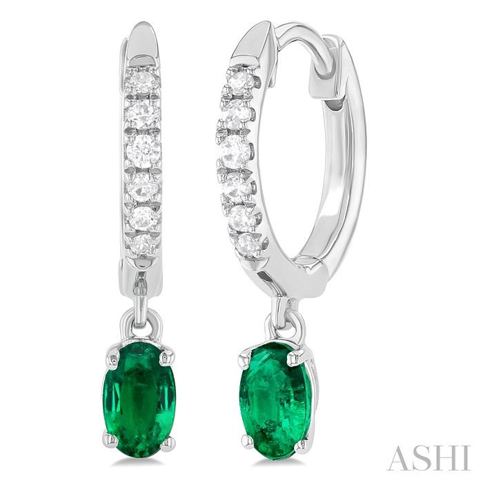 OVAL SHAPE GEMSTONE & PETITE DIAMOND HUGGIE FASHION EARRINGS