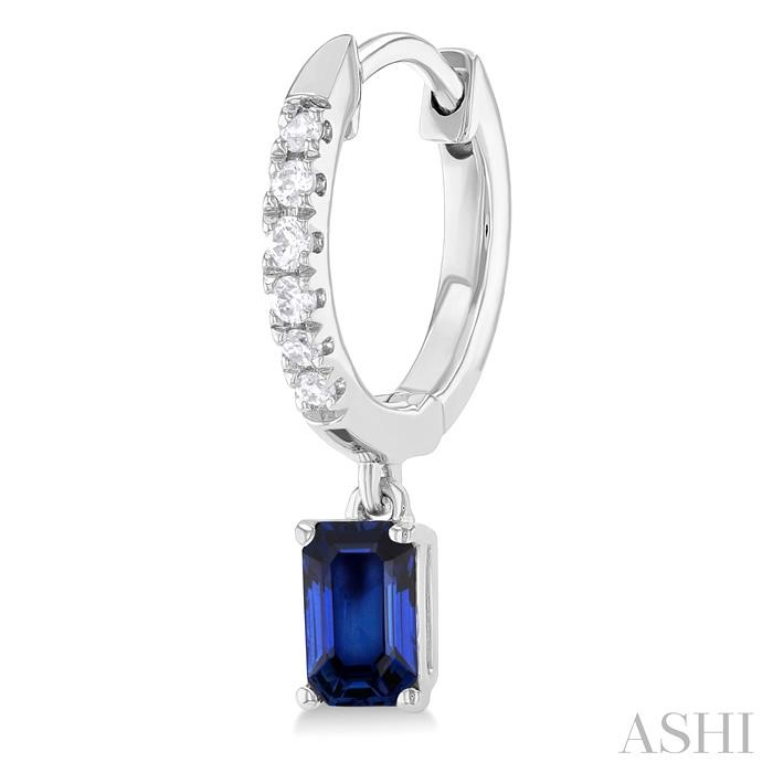 Emerald Shape Gemstone & Petite Diamond Huggie Fashion Earrings-3