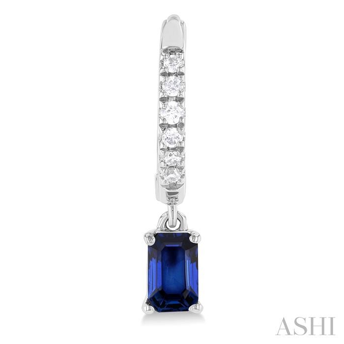 Emerald Shape Gemstone & Petite Diamond Huggie Fashion Earrings-2