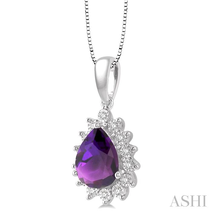 Pear Shape Gemstone & Halo Diamond Pendant-2