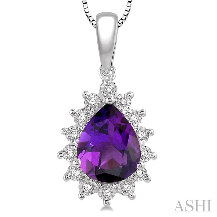 Pear Shape Gemstone & Halo Diamond Pendant-3