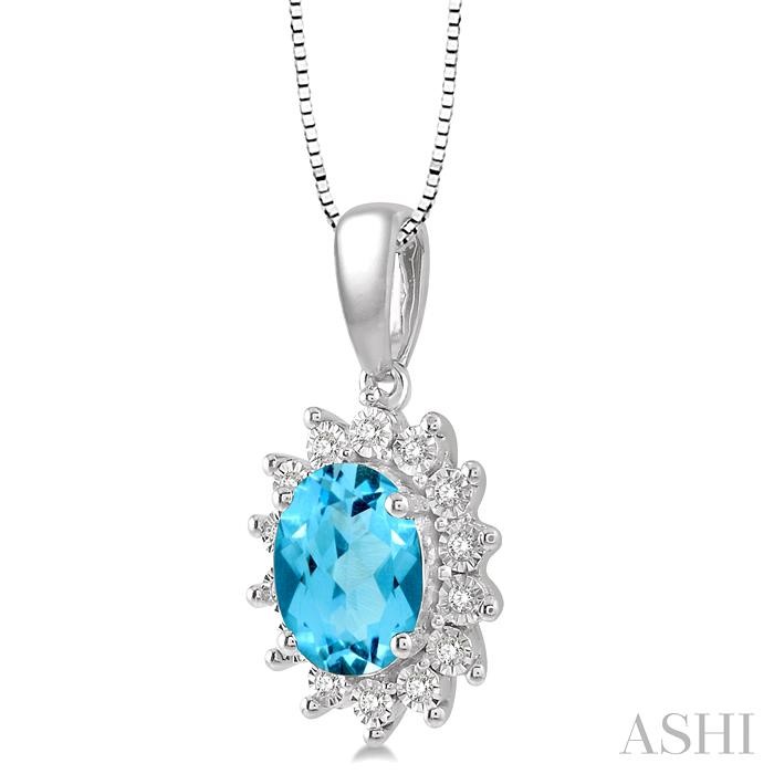 Oval Shape Gemstone & Halo Diamond Pendant-2