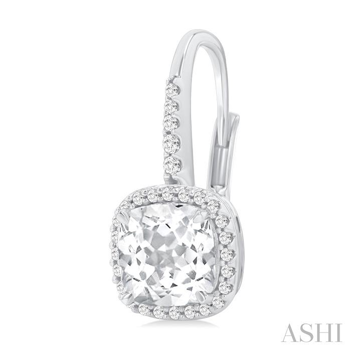 Square Shape Gemstone & Halo Diamond Huggie Earrings-3