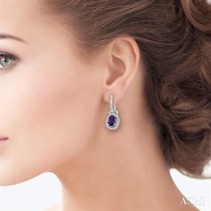 Oval Shape Gemstone & Halo Diamond Earrings-4