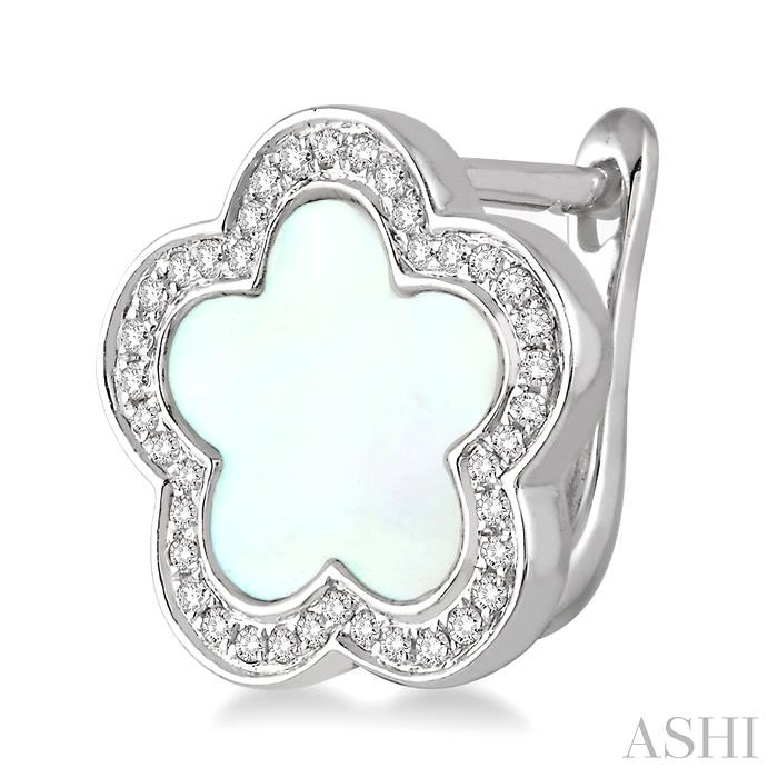 Flower Mother Of Pearl & Halo Diamond Earrings-3