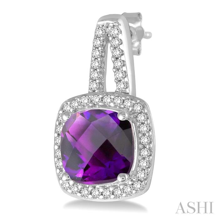 Cushion Shape Gemstone & Halo Diamond Earrings-3