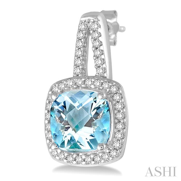 Cushion Shape Gemstone & Halo Diamond Earrings-3