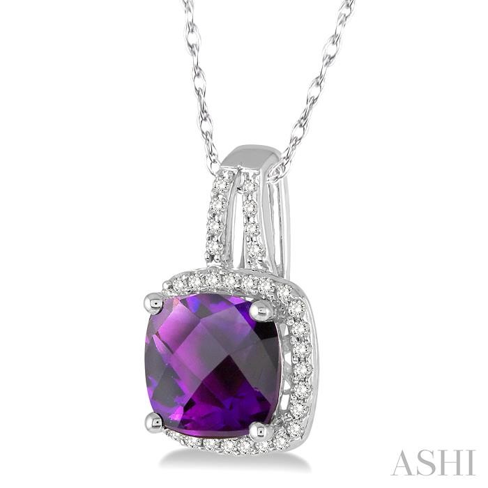 Cushion Shape Gemstone & Halo Diamond Pendant-2