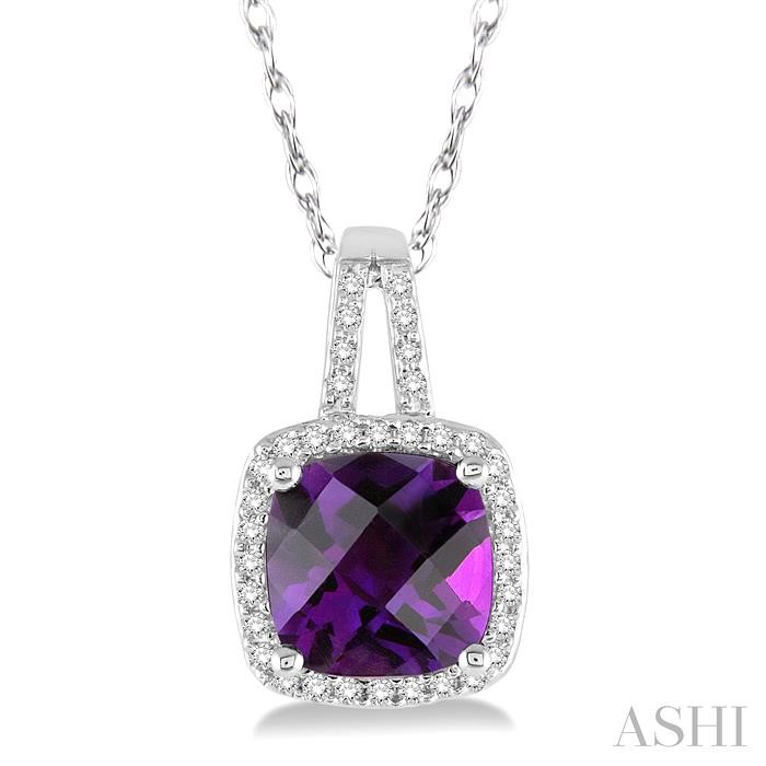 CUSHION SHAPE GEMSTONE & HALO DIAMOND PENDANT