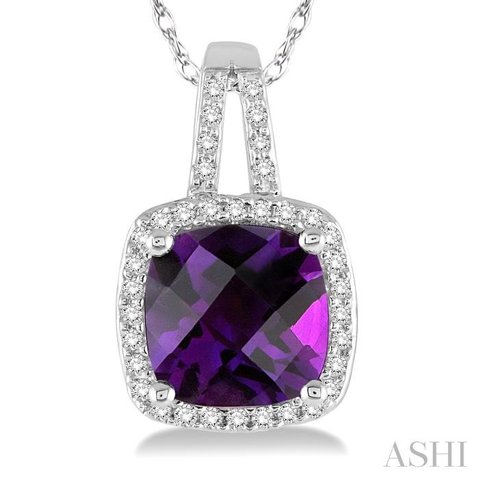 Cushion Shape Gemstone & Halo Diamond Pendant-3