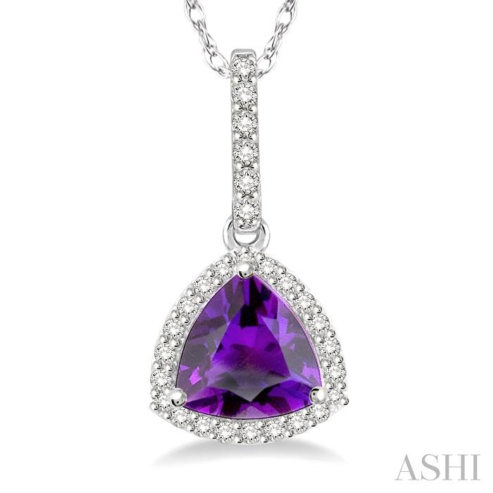 Trillion Shape Gemstone & Halo Diamond Pendant-3