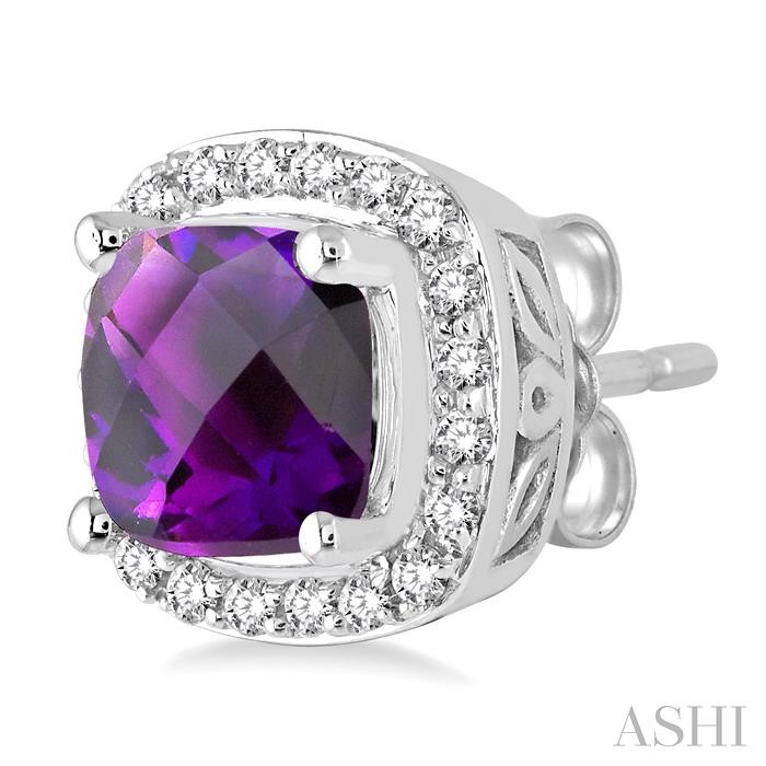 Cushion Shape Gemstone & Halo Diamond Earrings-3