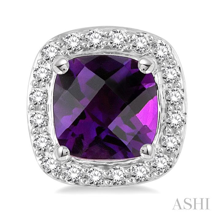 Cushion Shape Gemstone & Halo Diamond Earrings-2