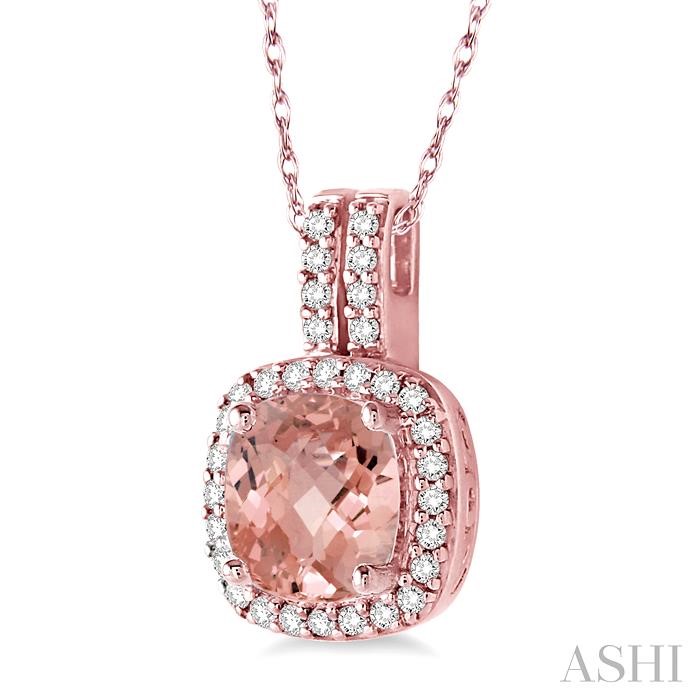 Cushion Shape Gemstone & Halo Diamond Pendant-2